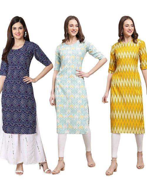 pack off 3 printed straight kurta - 19401685 - Very Small Image - 1