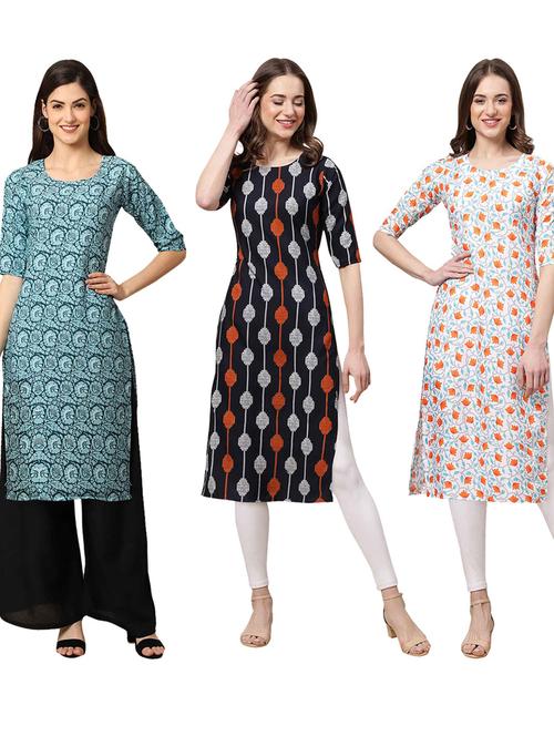 pack off 3 printed straight kurta - 19401692 - Very Small Image - 1