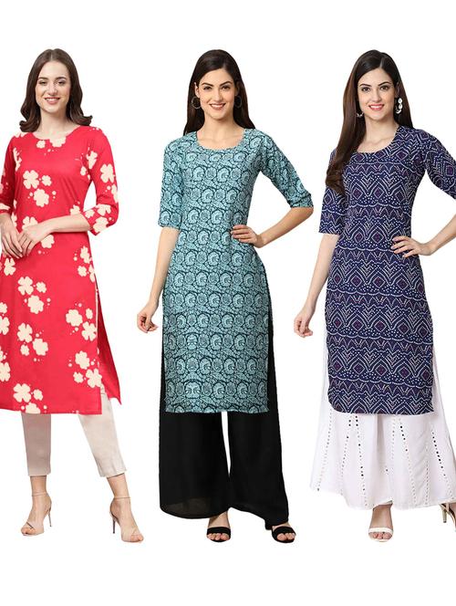 pack off 3 printed straight kurta - 19401700 - Very Small Image - 1