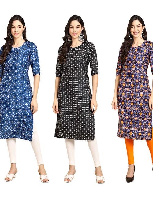 pack off 3 printed straight kurta - 19401703 - Very Small Image - 1