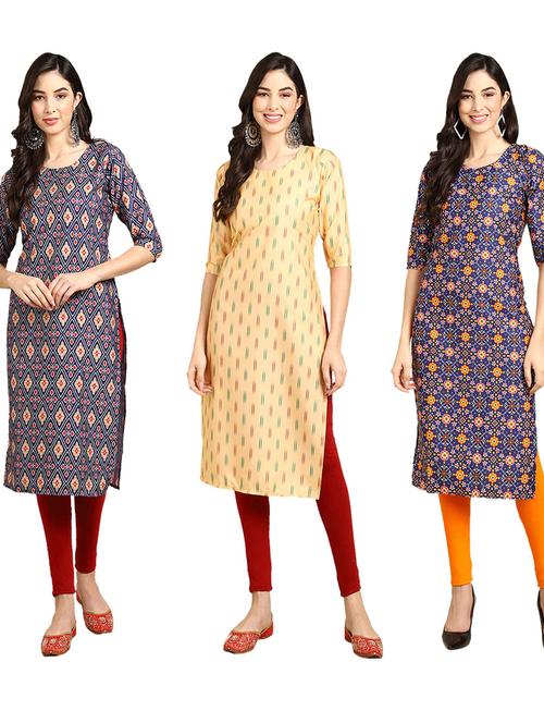pack off 3 printed straight kurta - 19401706 - Very Small Image - 1