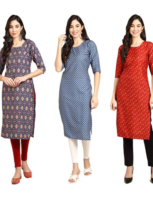 pack off 3 printed straight kurta - 19401709 - Very Small Image - 1