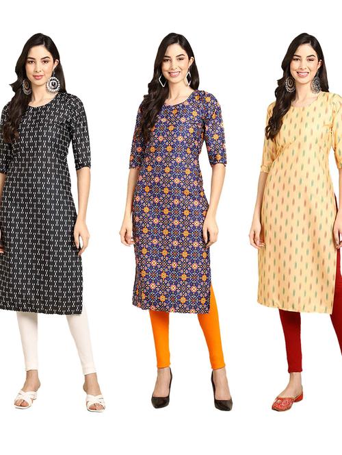 pack off 3 printed straight kurta - 19401720 - Very Small Image - 1