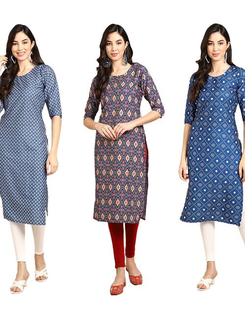 pack off 3 printed straight kurta - 19401731 - Very Small Image - 1