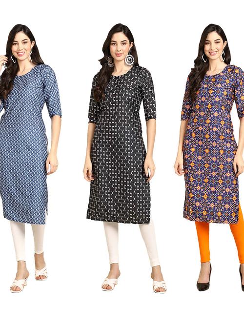 pack off 3 printed straight kurta - 19401733 - Very Small Image - 1