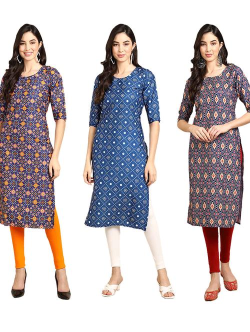 pack off 3 printed straight kurta - 19401741 - Very Small Image - 1