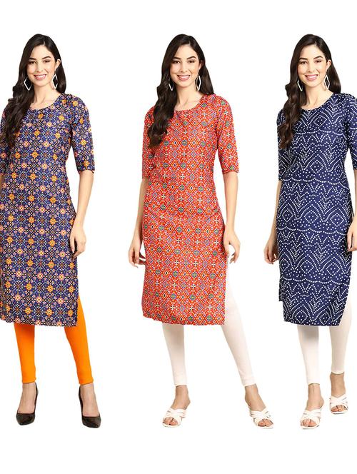 pack off 3 printed straight kurta - 19401743 - Very Small Image - 1