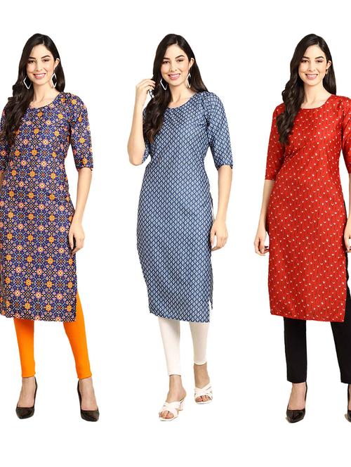pack off 3 printed straight kurta - 19401744 - Very Small Image - 1