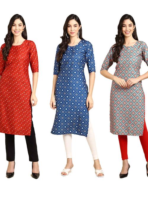 pack off 3 printed straight kurta - 19401746 - Very Small Image - 1