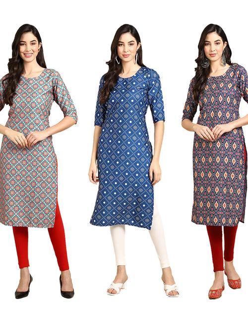 pack off 3 printed straight kurta - 19401751 - Very Small Image - 1