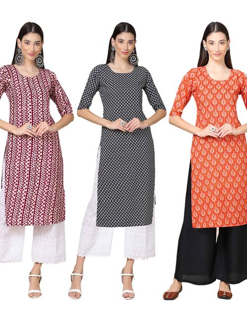 pack off 3 printed straight kurta - 19401761 - Very Small Image - 1