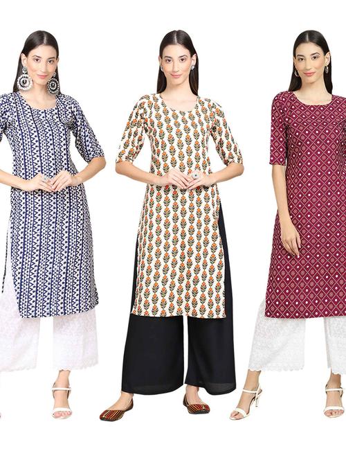 pack off 3 printed straight kurta - 19401767 - Very Small Image - 1