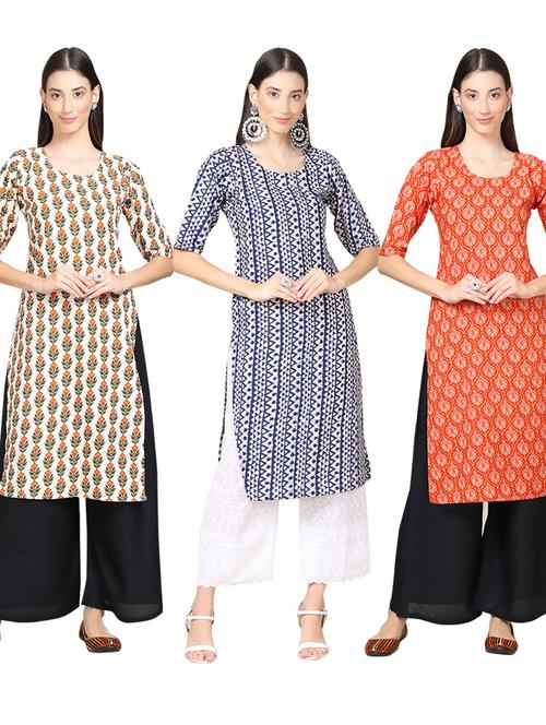 pack off 3 printed straight kurta - 19401785 - Very Small Image - 1
