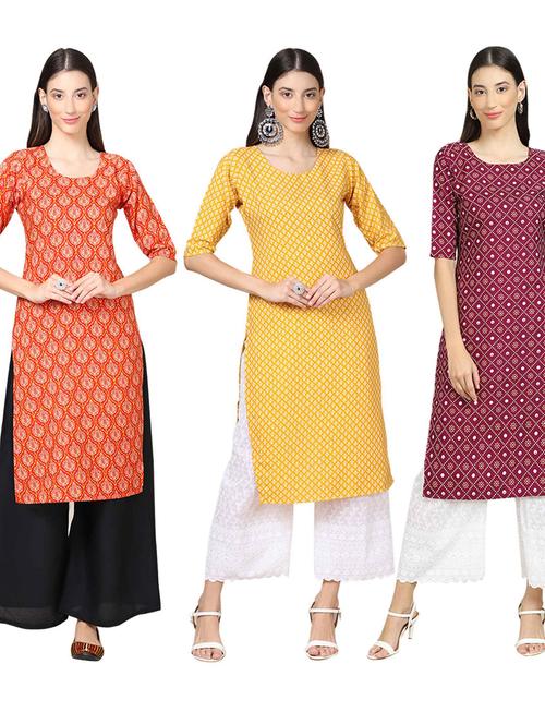 pack off 3 printed straight kurta - 19401792 - Very Small Image - 1