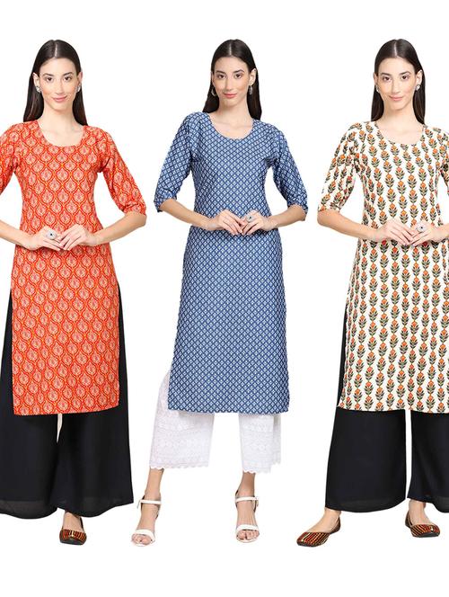 pack off 3 printed straight kurta - 19401794 - Very Small Image - 1