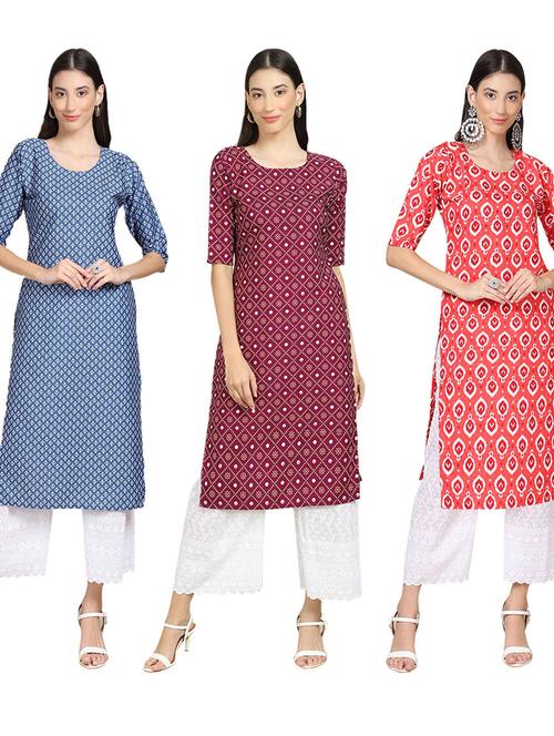 pack of 3 printed straight kurta - 19401805 - Very Small Image - 1