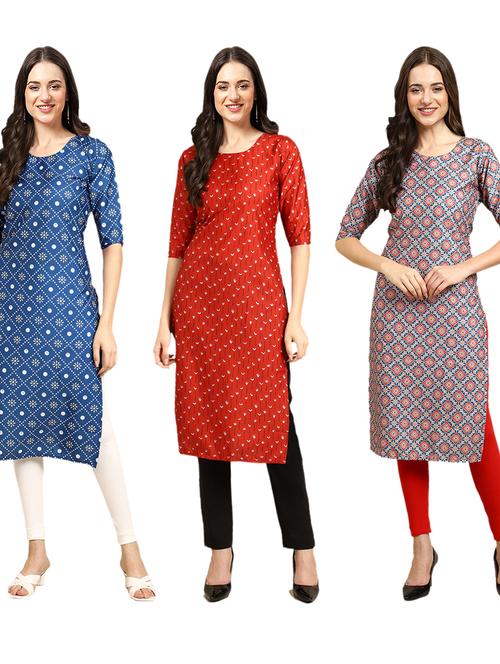 pack of 3 printed straight kurta - 19401810 - Very Small Image - 1