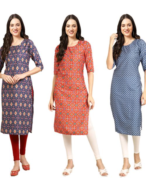 pack of 3 printed straight kurta - 19401813 - Very Small Image - 1
