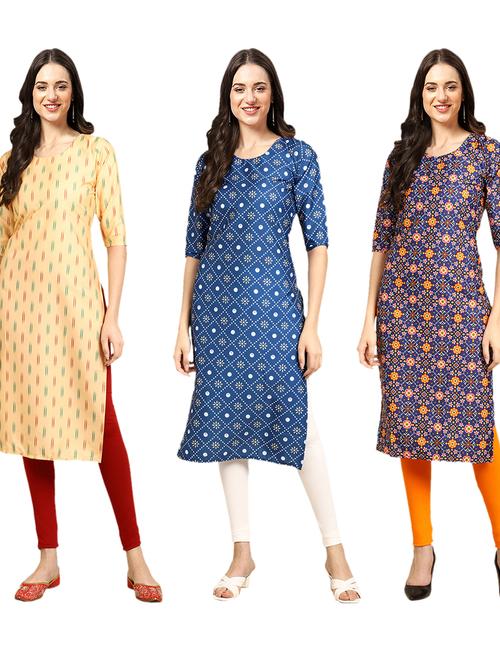 pack of 3 printed straight kurta - 19401816 - Very Small Image - 1
