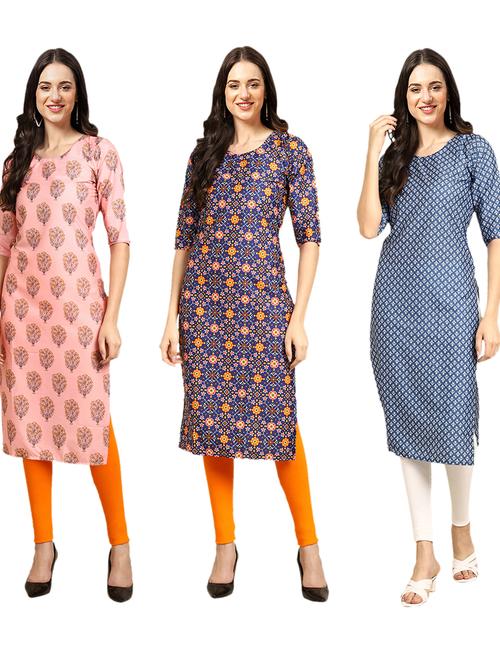 pack of 3 printed straight kurta - 19401844 - Very Small Image - 1