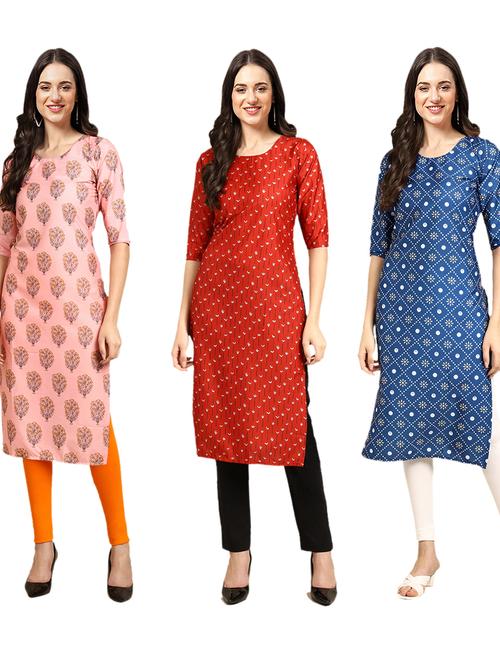 pack of 3 printed straight kurta - 19401845 - Very Small Image - 1
