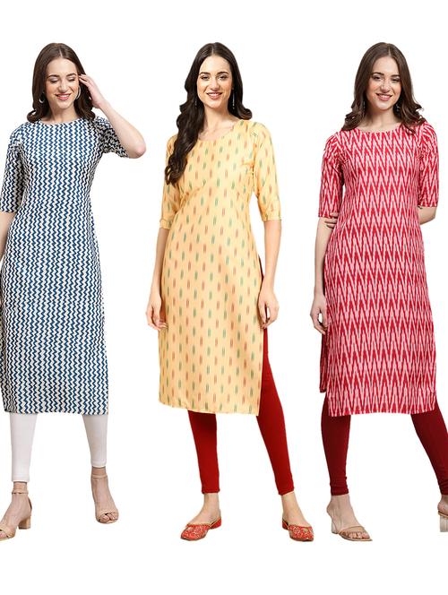 pack of 3 printed straight kurta - 19401871 - Very Small Image - 1