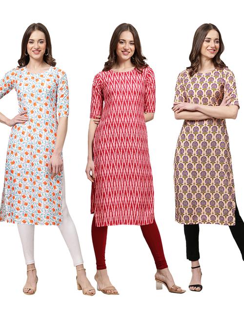 pack of 3 printed straight kurta - 19401875 - Very Small Image - 1
