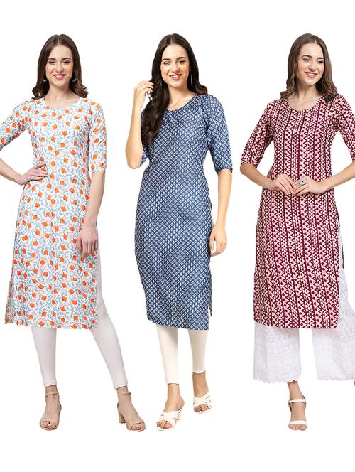 pack of 3 printed straight kurta - 19401877 - Very Small Image - 1