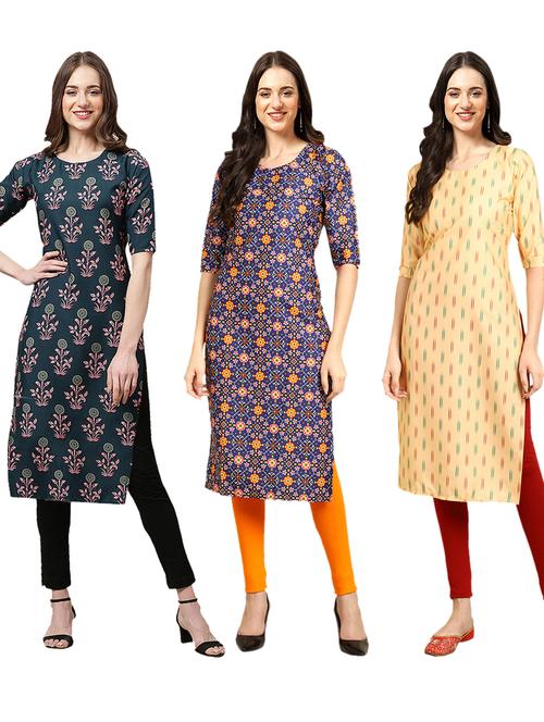 pack of 3 printed straight kurta - 19401880 - Very Small Image - 1