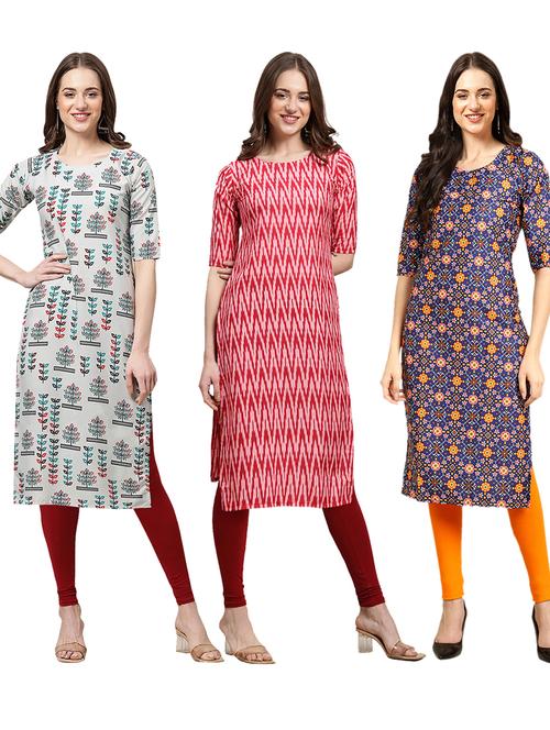 pack of 3 printed straight kurta - 19401890 - Very Small Image - 1