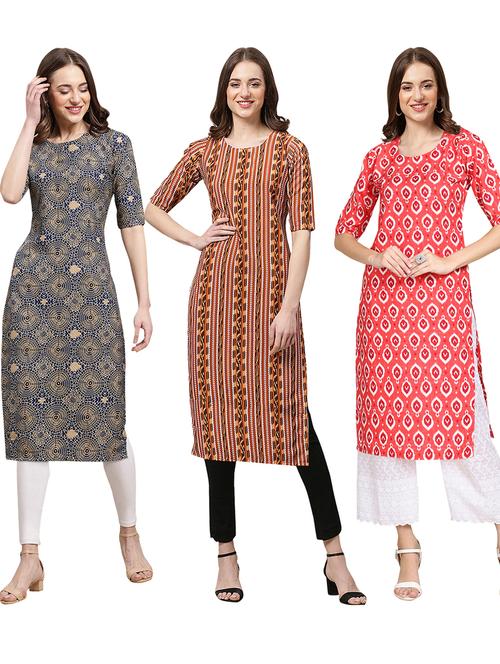 pack of 3 printed straight kurta - 19401895 - Very Small Image - 1