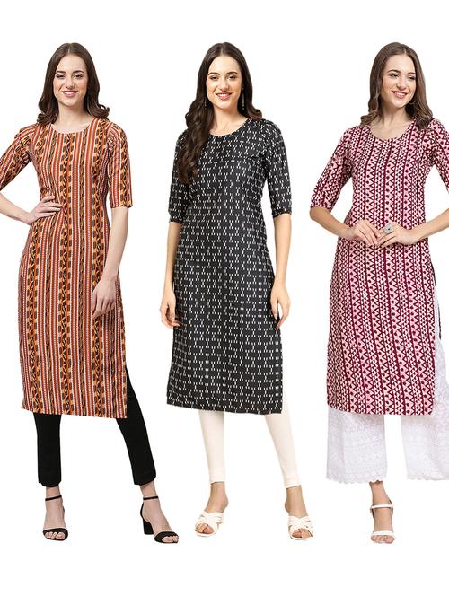 pack of 3 printed straight kurta - 19401903 - Very Small Image - 1