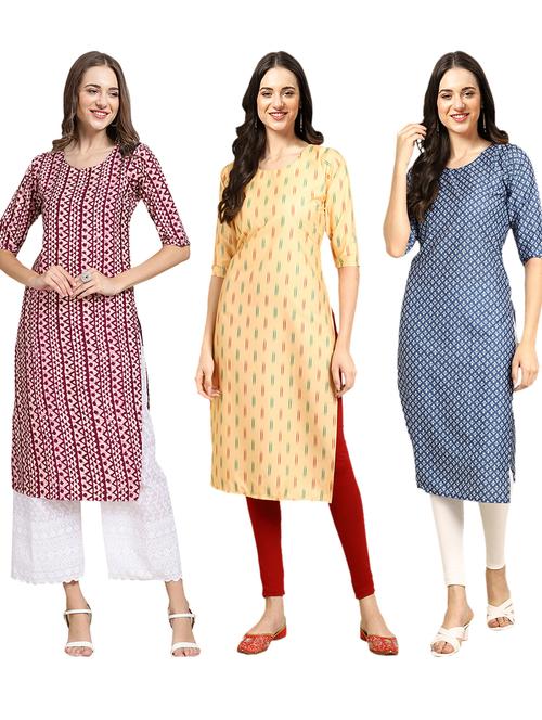 pack of 3 printed straight kurta - 19401911 - Very Small Image - 1