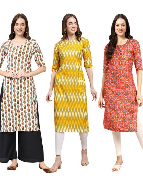 pack of 3 printed straight kurta - 19401922 - Very Small Image - 1