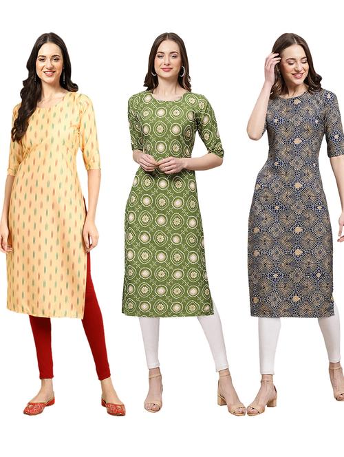 pack of 3 printed straight kurta - 19401934 - Very Small Image - 1