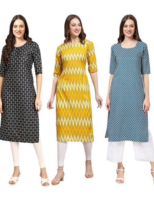 pack of 3 printed straight kurta - 19401937 - Very Small Image - 1