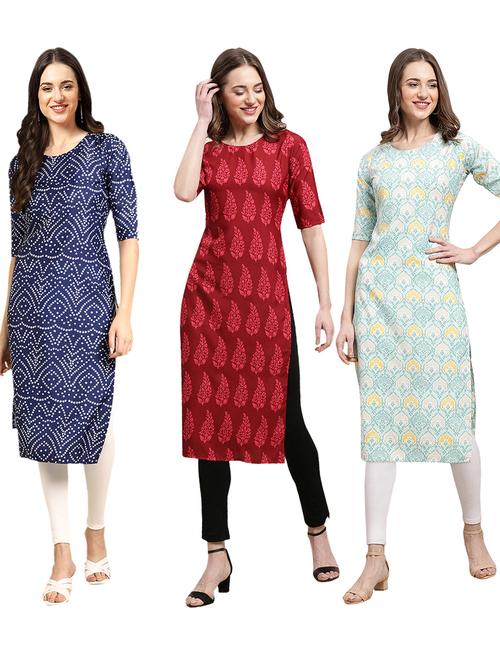 pack of 3 printed straight kurta - 19401943 - Very Small Image - 1