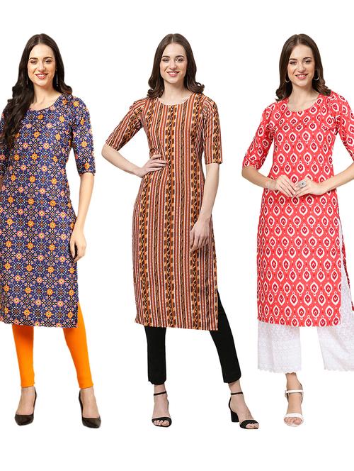 pack of 3 printed straight kurta - 19401954 - Very Small Image - 1