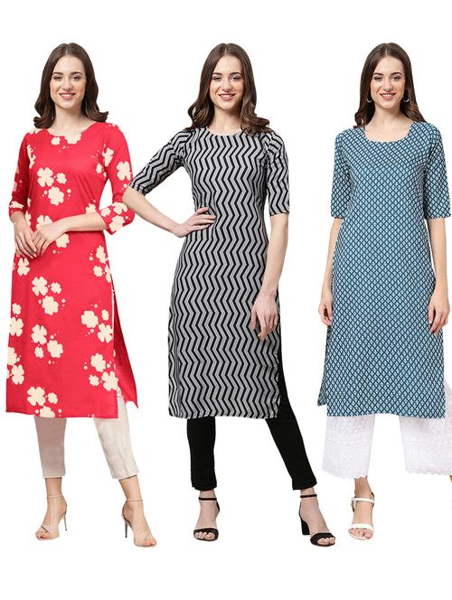 pack of 3 printed straight kurta - 19401960 - Very Small Image - 1