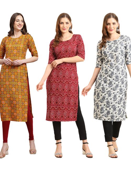pack of 3 printed straight kurta - 19401984 - Very Small Image - 1