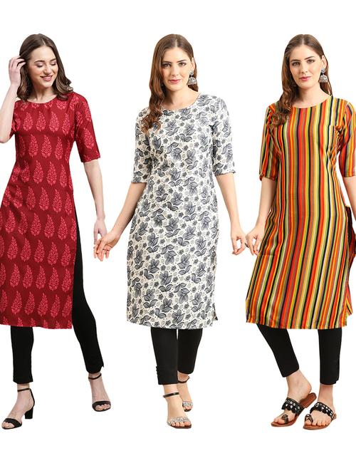 pack of 3 printed straight kurta - 19401998 - Very Small Image - 1