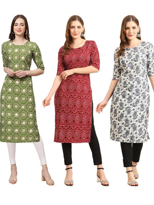 pack of 3 printed straight kurta - 19402004 - Very Small Image - 1