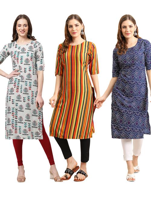 pack of 3 printed straight kurta - 19402009 - Very Small Image - 1
