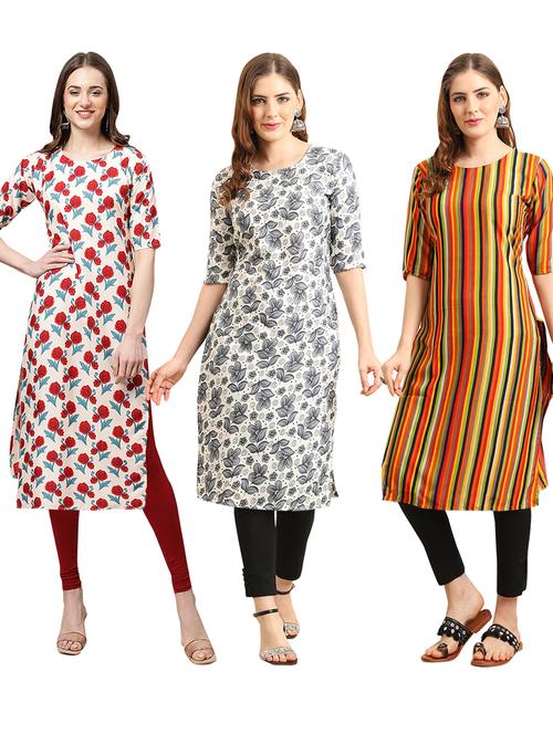 pack of 3 printed straight kurta - 19402018 - Very Small Image - 1