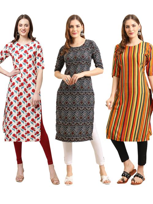 pack of 3 printed straight kurta - 19402019 - Very Small Image - 1