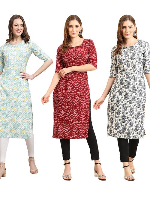 pack of 3 printed straight kurta - 19402024 - Very Small Image - 1