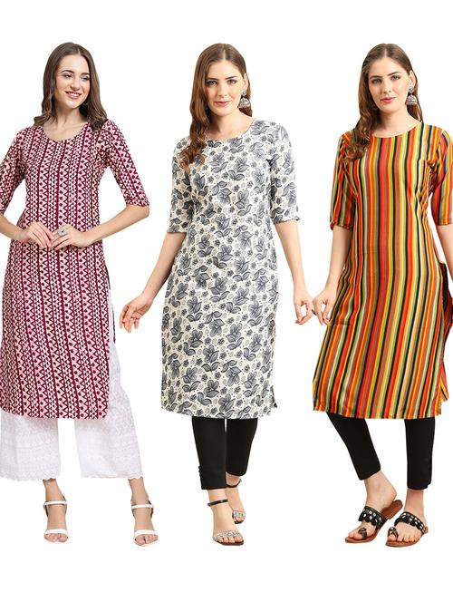pack of 3 printed straight kurta - 19402038 - Very Small Image - 1