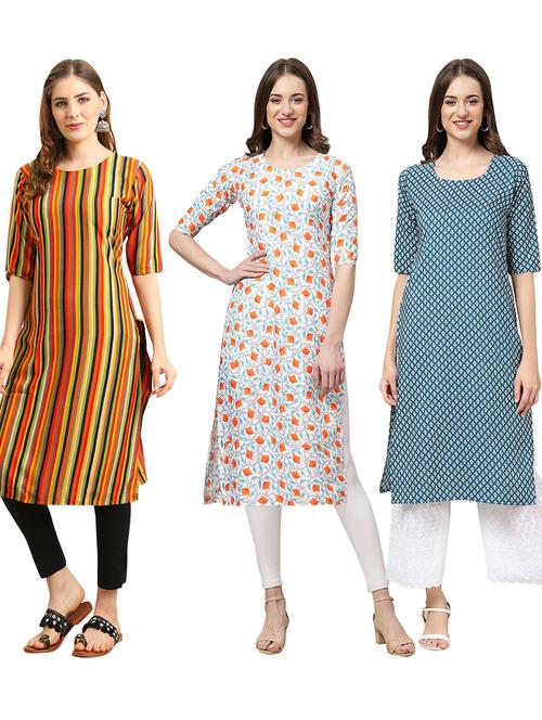 pack of 3 printed straight kurta - 19402063 - Very Small Image - 1