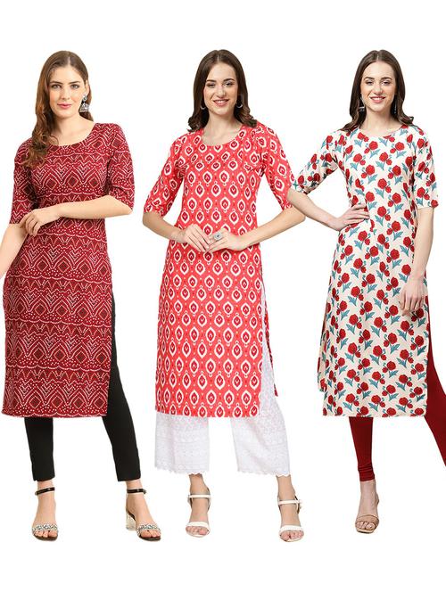 pack of 3 printed straight kurta - 19402073 - Very Small Image - 1