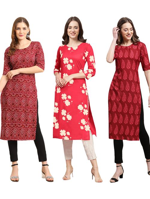 pack of 3 printed straight kurta - 19402076 - Very Small Image - 1
